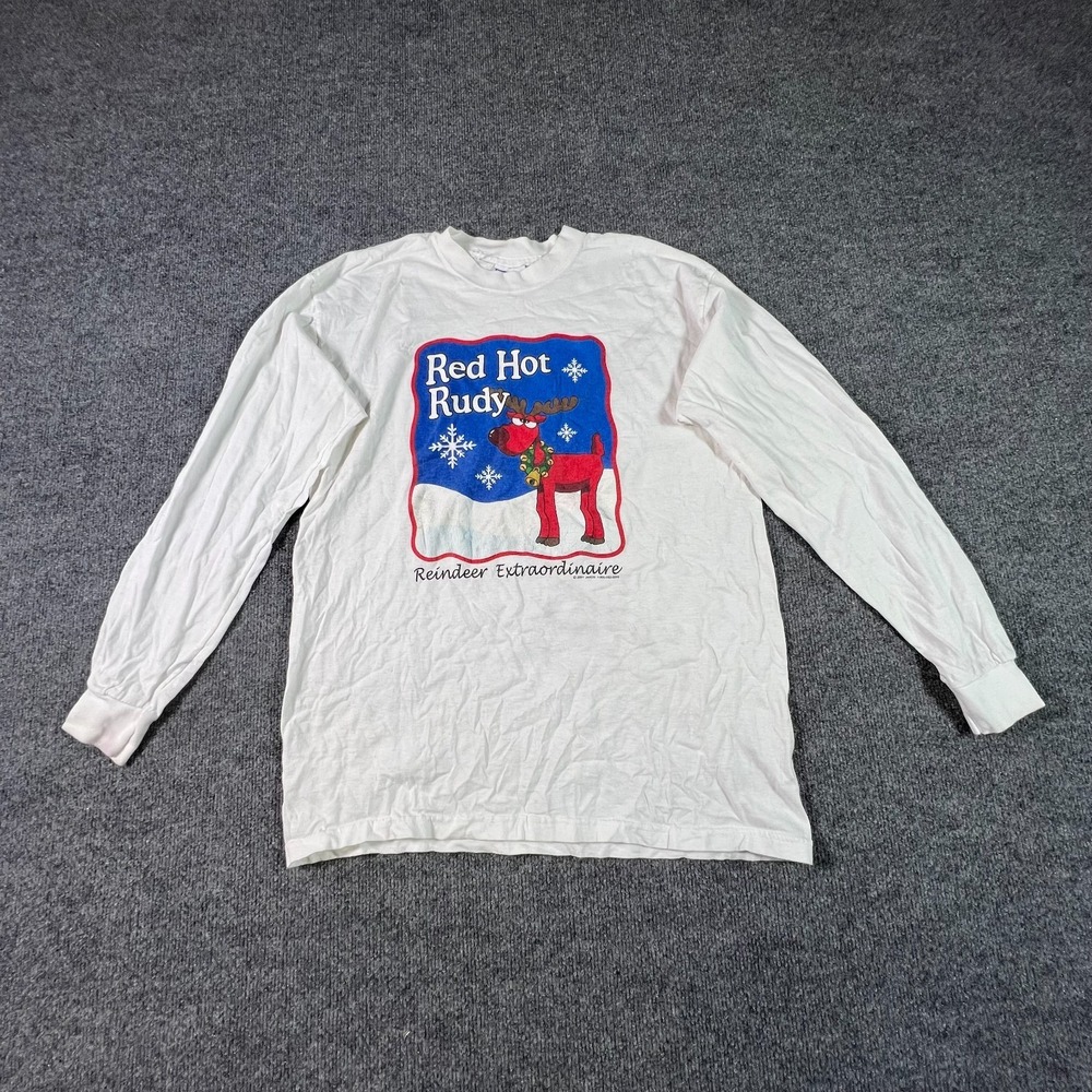 Vintage All Sport Red Hot Rudy Graphic T-Shirt Mens L White Long Sleeve USA